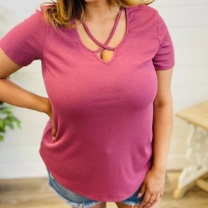Criss Cross Neckline Top in Mauve small
